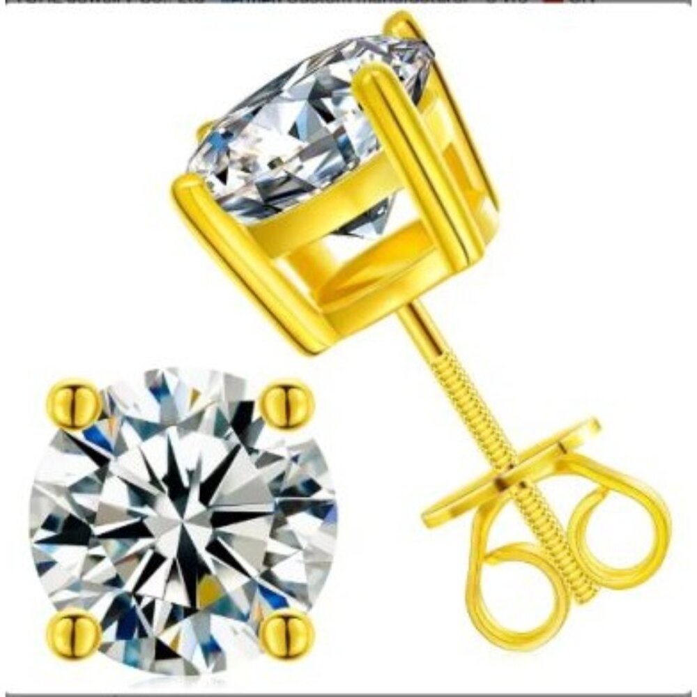 Certified 4ct. t.w Moissanite Earrings Round Stud in yellow gold Diamond NEW